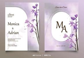 invitation de mariage aquarelle de luxe avec fleur violette vecteur