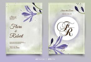 invitation de mariage aquarelle avec fleur violette vecteur