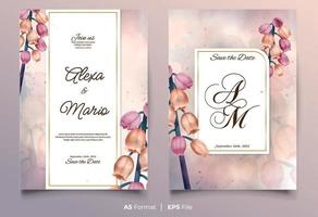 invitation de mariage aquarelle de luxe avec fleur colorée vecteur