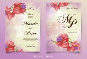 modèle d'invitation de mariage aquarelle avec ornement de fleur rose vecteur