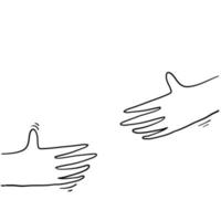 mains humaines tenant ou embrassant quelque chose avec un vecteur de style doodle dessiné à la main isolé sur blanc