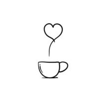 un verre de café avec de la vapeur qui forme le symbole de l'amour vecteur de style doodle dessiné à la main isolé sur blanc