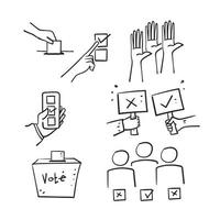 doodle dessiné à la main ensemble simple de vecteur d'illustration lié au vote isolé