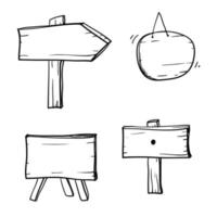 bannières en bois enseignes vierges bois avec doodle vecteur de style dessiné à la main