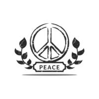 signe de paix grunge, symbole de vecteur de paix et ornement floral noir texturé.