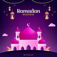 ramadan moubarak, qui signifie bienvenue au ramadan. modèle de conception islamique pour célébrer le mois de ramadan vecteur