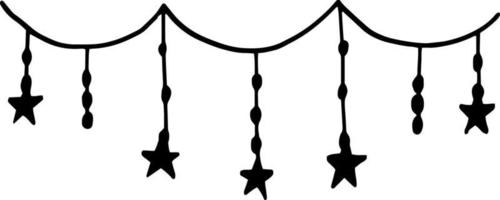 guirlande d'étoiles doodle dessiné à la main. , minimalisme, monochrome. cadre, bordure autocollant décor de noël vecteur