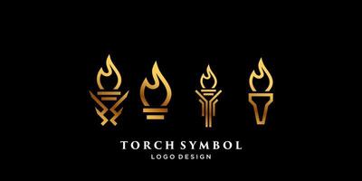 quatre symboles de torche d'or sur fond noir. vecteur