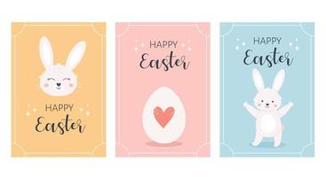 cartes de voeux joyeuses pâques avec lapin de pâques fin oeufs peints vecteur