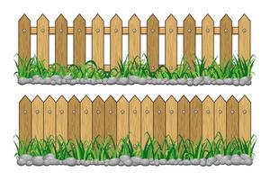 clôture en bois avec collection de dessins vectoriels d'herbe et de pierres