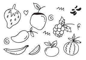 ensemble de fruits de griffonnage. dessin à la main de fruits dans différents styles. vecteur