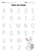 alphabet d'apprentissage. tracer des lettres. mignon lapin de pâques. vecteur