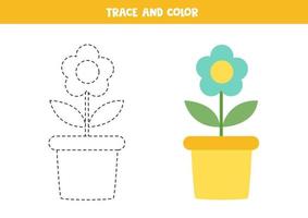 tracer et colorier la fleur de dessin animé. feuille de travail pour les enfants. vecteur