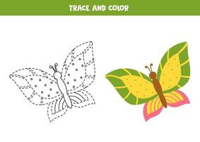 tracer et colorier le papillon de dessin animé. feuille de travail pour les enfants. vecteur