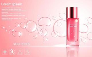 illustration vectorielle du modèle d'annonces cosmétiques avec la conception de l'emballage de la bouteille rose vecteur