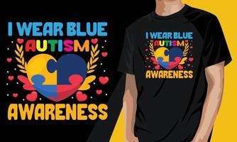 je porte un modèle de conception de t-shirt de sensibilisation à l'autisme bleu vecteur