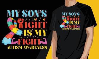 le combat de mon fils est mon combat de sensibilisation à l'autisme. cadeau pour maman autiste vecteur