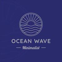 conception de modèle d'illustration vectorielle de logo d'art de ligne de vagues océaniques. vague de la mer avec design créatif icône insigne soleil vecteur