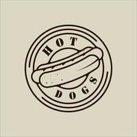 logo de hot-dog ou de hot-dogs vecteur ligne art simple illustration minimaliste modèle icône conception graphique. signe ou symbole de restauration rapide pour le concept de menu ou de restaurant avec emblème et typographie d'insigne de cercle