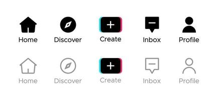 accueil, découvrir, créer, boîte de réception et profil. jeu d'icônes du menu des médias sociaux vecteur