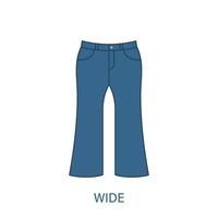 pantalon large type d'icône de silhouette de pantalon femme. style de vêtement féminin moderne. vêtements décontractés de mode. beau type de pantalon jeans femme. pantalons, pantalons amples. illustration vectorielle isolée. vecteur