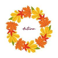 une couronne ou un cadre fait de feuilles d'automne. l'inscription automne. conception d'invitations, affiches, bannières, cartes postales. illustration vectorielle plane vecteur