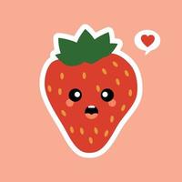 personnage de dessin animé de fraise de fruits mignon isolé sur illustration vectorielle de fond de couleur. icône de visage drôle d'émoticône de fraise positive et amicale. kawaii sourire dessin animé visage nourriture emoji, fruit comique vecteur