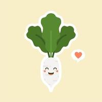 personnage de radis blanc mignon et kawaii. illustration de caractère de légume biologique heureux et sain vecteur