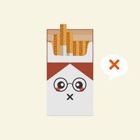 mascotte de personnage de cigarette isolée sur fond, illustration de cigarettes, clipart simple de cigarette, icône de zone fumeur dans un style plat. vecteur