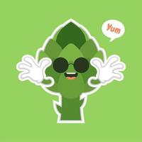 mignon et kawaii artichaut dessin animé légume nourriture caractère emoji illustration vectorielle. aliments sains, nutriments, régime alimentaire. vitamines et mineraux. avantages pour la santé des légumes. drôle de personnage. vecteur