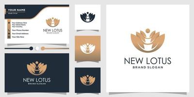 maintenant logo lotus avec style dégradé moderne et modèle de conception de carte de visite vecteur premium