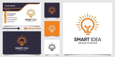 logo intelligent avec concept d'idée de lampe et conception de carte de visite vecteur premium