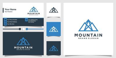 logo de montagne avec style d'art en ligne moderne et modèle de conception de carte de visite vecteur premium