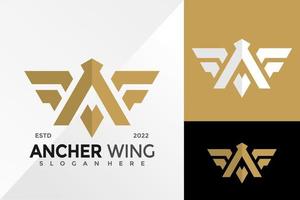 lettre un modèle d'illustration vectorielle de conception de logo d'aile d'archer vecteur