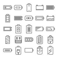 icônes de batterie définies dessin au trait vecteur