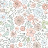 motif floral de vecteur dans un style doodle avec des fleurs et des feuilles. fond harmonieux floral féminin et printanier aux couleurs pastel.