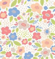 joli motif vectoriel floral sans couture. fond avec des fleurs, des feuilles et des points dans un style vintage.