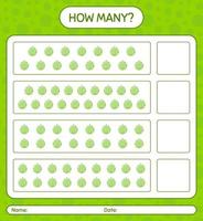 combien de jeu de comptage avec feuille de calcul de melon pour les enfants d'âge préscolaire, feuille d'activité pour enfants, feuille de calcul imprimable vecteur