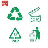 icônes de corbeille et panneaux de recyclage vecteur