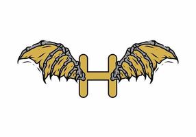 couleur noire dorée de la lettre initiale h avec des ailes vintage vecteur
