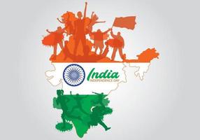 Carte de l&#39;Inde avec des silhouettes de personnes pour la fête de l&#39;indépendance de l&#39;Inde vecteur