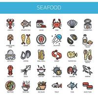 Fruits de mer, Thin Line et Pixel Perfect Icons vecteur