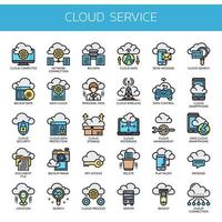 Service Cloud, Icônes Thin Line et Pixel Perfect vecteur