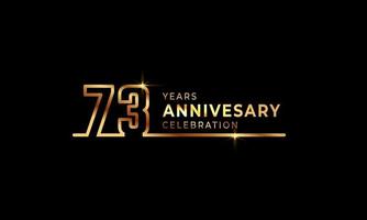 Logotype de célébration du 73e anniversaire avec des numéros de police de couleur dorée composés d'une ligne connectée pour l'événement de célébration, le mariage, la carte de voeux et l'invitation isolés sur fond sombre vecteur