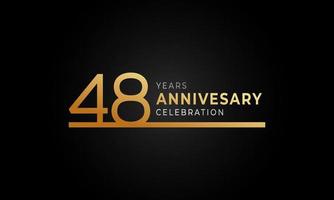 Logotype de célébration d'anniversaire de 48 ans avec une seule ligne de couleur dorée et argentée pour l'événement de célébration, le mariage, la carte de voeux et l'invitation isolée sur fond noir vecteur