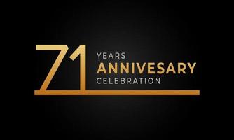 Logotype de célébration d'anniversaire de 71 ans avec une seule ligne de couleur dorée et argentée pour l'événement de célébration, le mariage, la carte de voeux et l'invitation isolée sur fond noir vecteur
