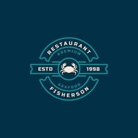 insigne rétro vintage marché aux poissons de fruits de mer et modèle d'emblème de restaurant silhouettes typographie création de logo vecteur
