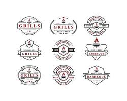 ensemble de badge rétro vintage grill restaurant design logotype étiquette feu flamme logo vecteur conception inspiration