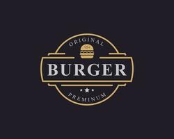 badge rétro vintage burger de galette de boeuf au jambon pour l'inspiration de conception de logo de restaurant de restauration rapide
