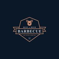 insigne rétro vintage grill restaurant barbecue steak house menu emblème et silhouettes alimentaires typographie logo design vecteur